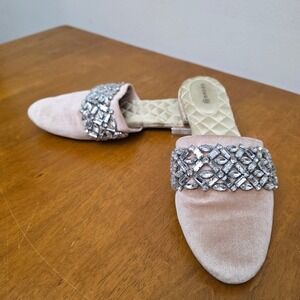 Birdies The Songbird Velvet Jewel‎ Mules Slippers Women's Size 7.5 Pink Wedding